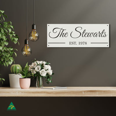 Family Name Established Wall Sign Staged Image | White Matt