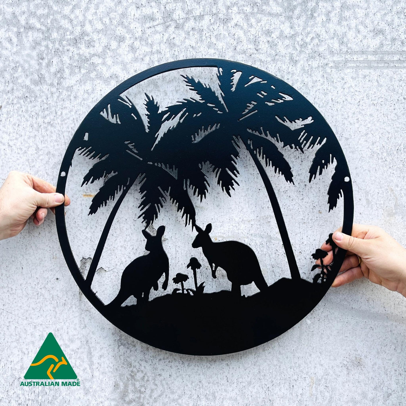 Grazing Roos Round Metal Wall Art | Black Finish