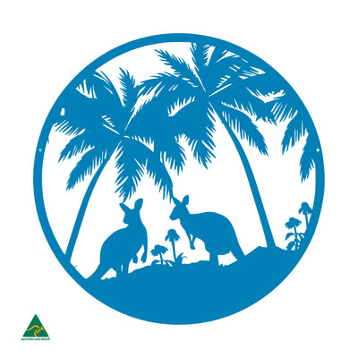 Grazing Roos Round Metal Wall Art | Blaze Blue Gloss