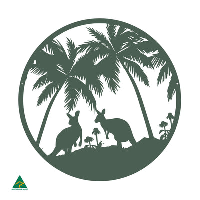 Grazing Roos Round Metal Wall Art | Cottage Green Satin