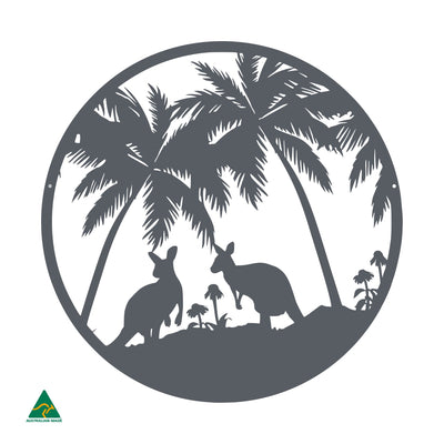 Grazing Roos Round Metal Wall Art | Ironstone Matt