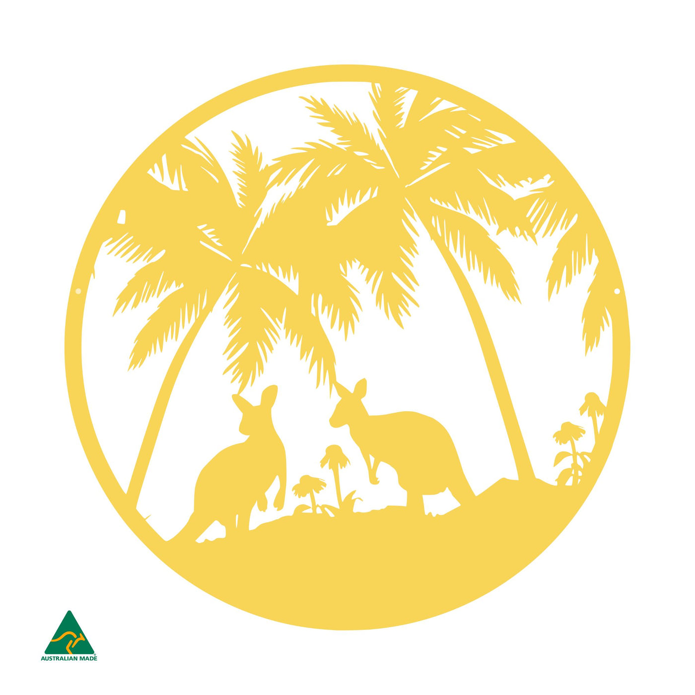 Grazing Roos Round Metal Wall Art | Lemon Yellow Gloss