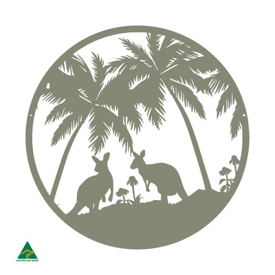 Grazing Roos Round Metal Wall Art | Pale Eucalypt Matt