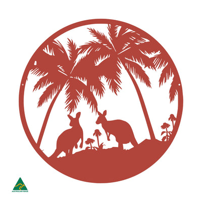 Grazing Roos Round Metal Wall Art | Signal Red Gloss