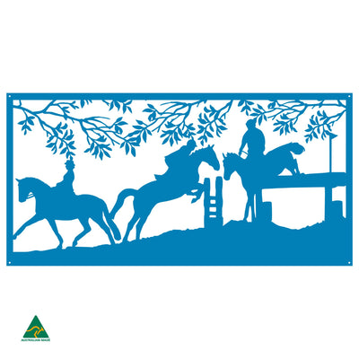 Horse Jumping Metal Wall Art | Blaze Blue Gloss