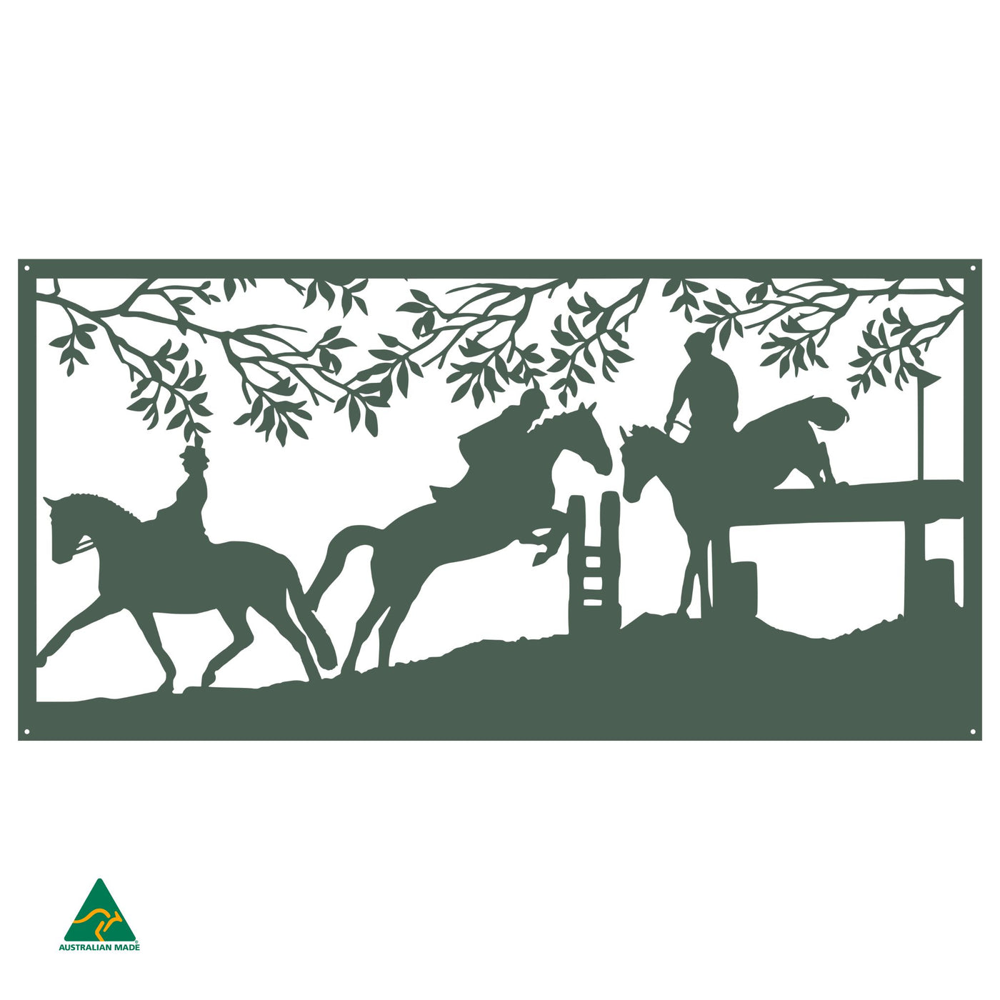 Horse Jumping Metal Wall Art | Cottage Green Satin