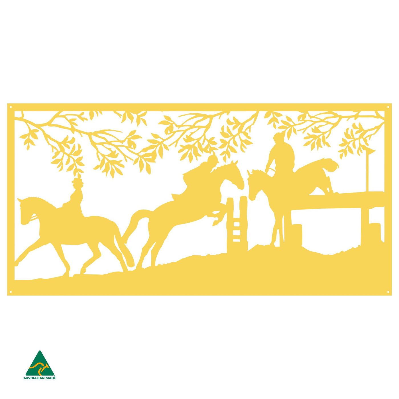 Horse Jumping Metal Wall Art | Lemon Yellow Gloss