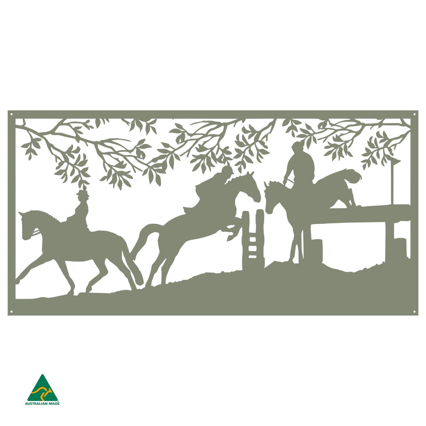 Horse Jumping Metal Wall Art | Pale Eucalypt Matt