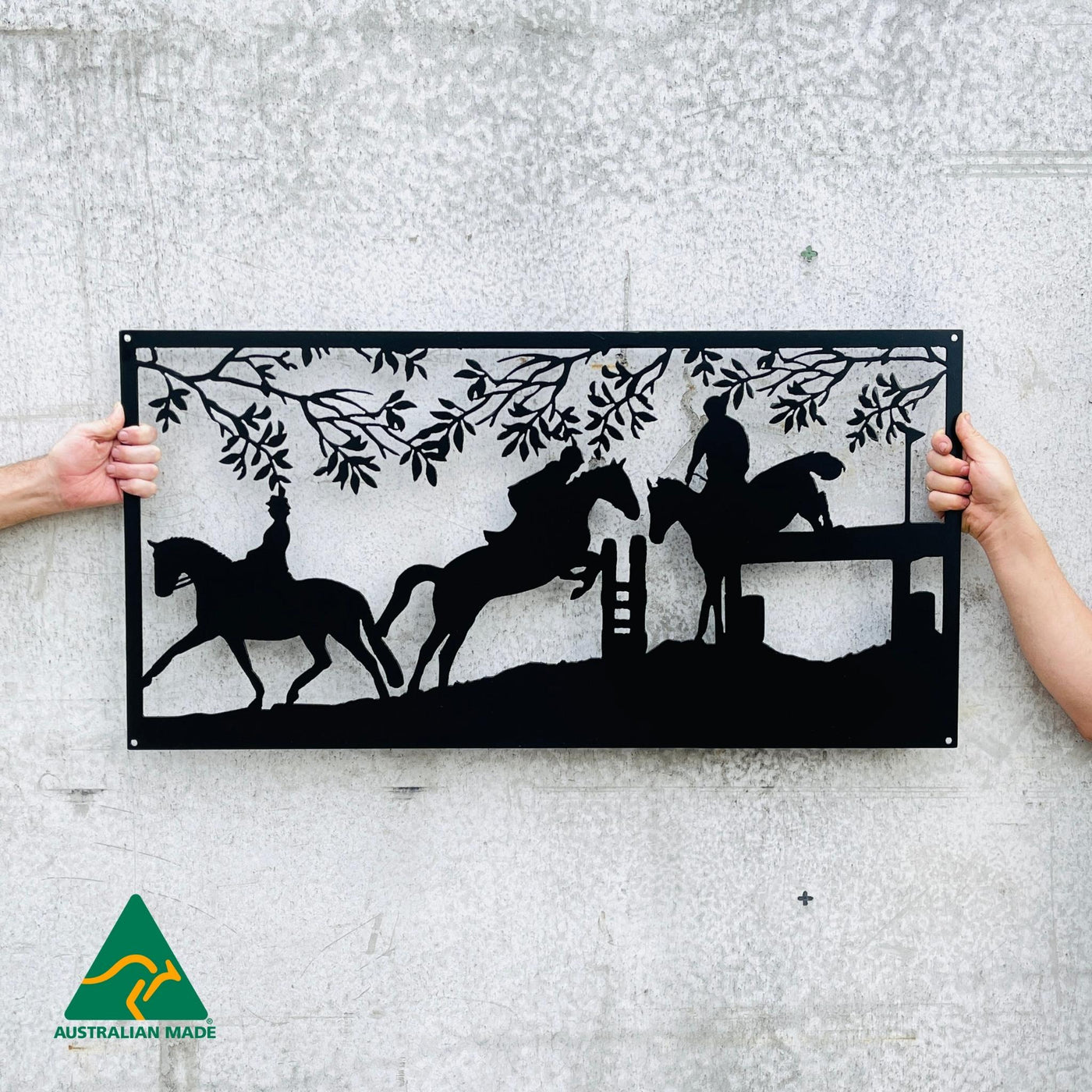Horse Jumping Event Metal Wall Art | Black Finish