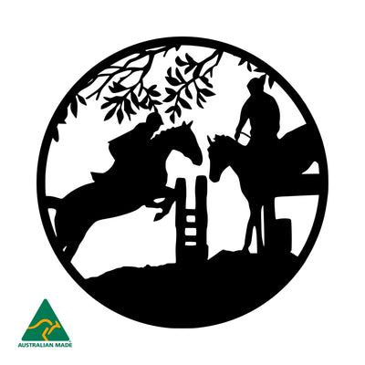 Horse Jumping Event Round Metal Wall Art | Black Finish