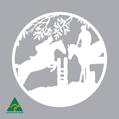 Horse Jumping Event Round Metal Wall Art | White Finish