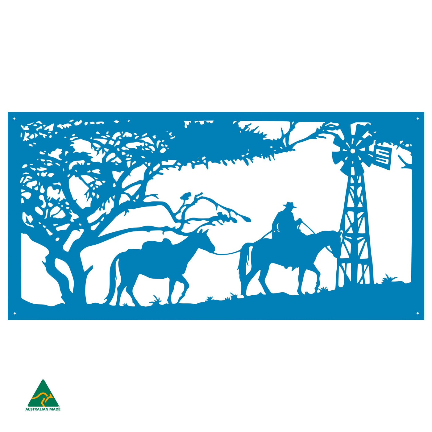 Horse Riding Scene Metal Wall Art | Blaze Blue Gloss