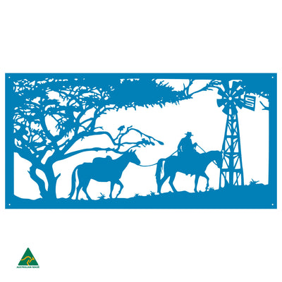 Horse Riding Scene Metal Wall Art | Blaze Blue Gloss