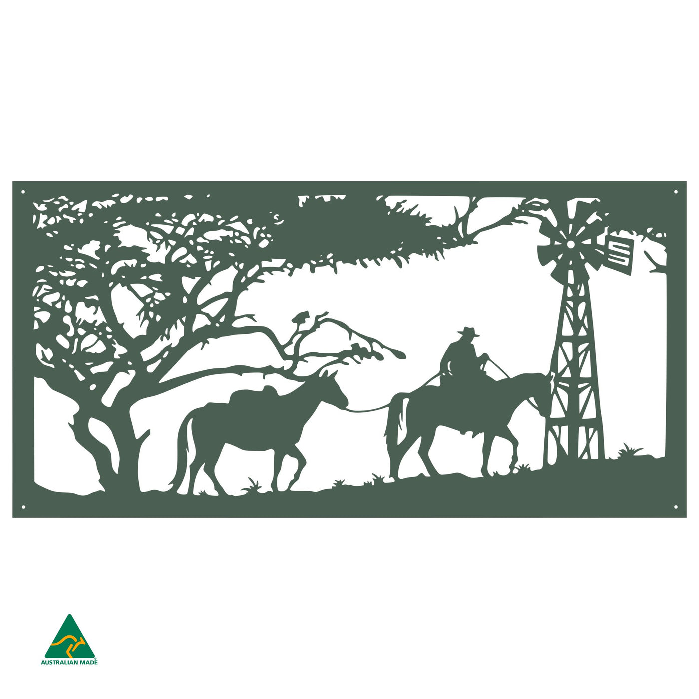 Horse Riding Scene Metal Wall Art | Cottage Green Satin