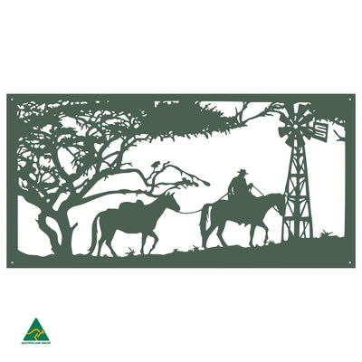 Horse Riding Scene Metal Wall Art | Cottage Green Satin