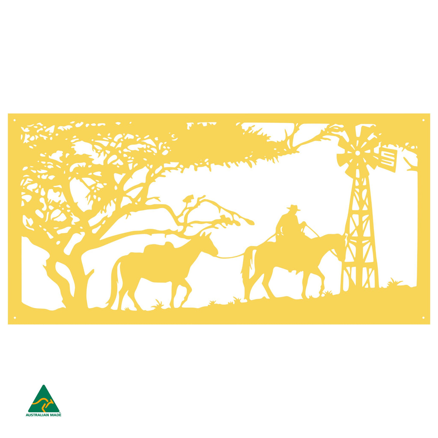 Horse Riding Scene Metal Wall Art | Lemon Yellow Gloss