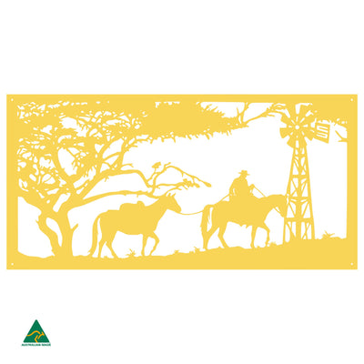 Horse Riding Scene Metal Wall Art | Lemon Yellow Gloss