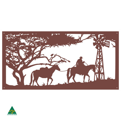 Horse Riding Scene Metal Wall Art | Manor Red Satin