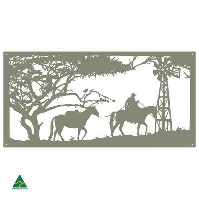 Horse Riding Scene Metal Wall Art | Pale Eucalypt Matt