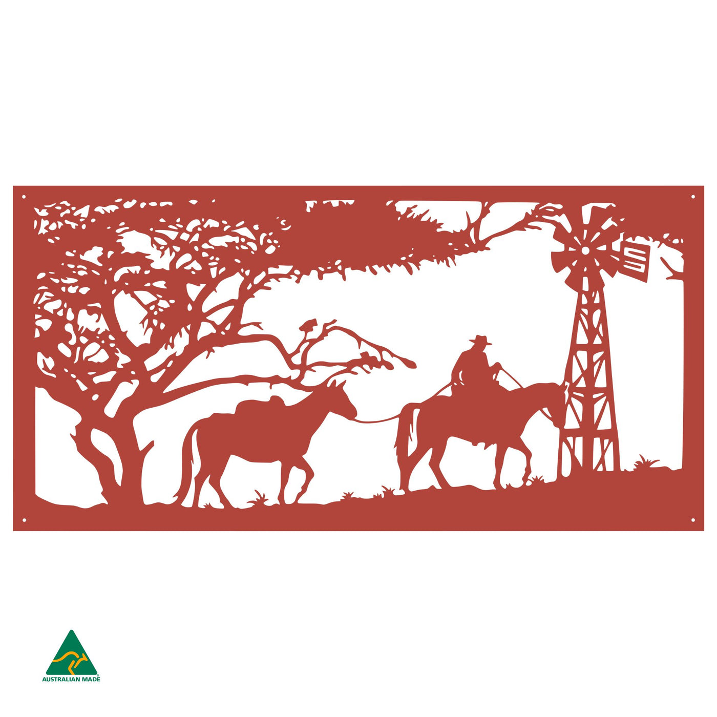 Horse Riding Scene Metal Wall Art | Signal Red Gloss