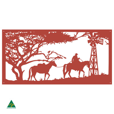 Horse Riding Scene Metal Wall Art | Signal Red Gloss