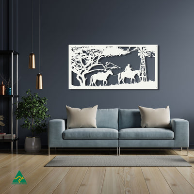 Horse Riding Scene Metal Wall Art Staged Image | White Matt