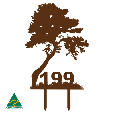 House Number Tree Garden Stake | Rust Finish