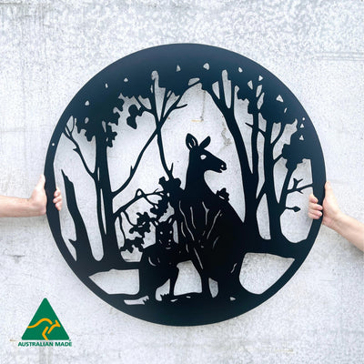 Kangaroo Round Metal Wall Art | Black Finish