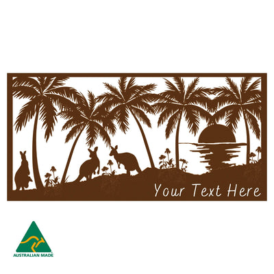 Personalised Kangaroos On Beach Metal Wall Art | Rust  Finish