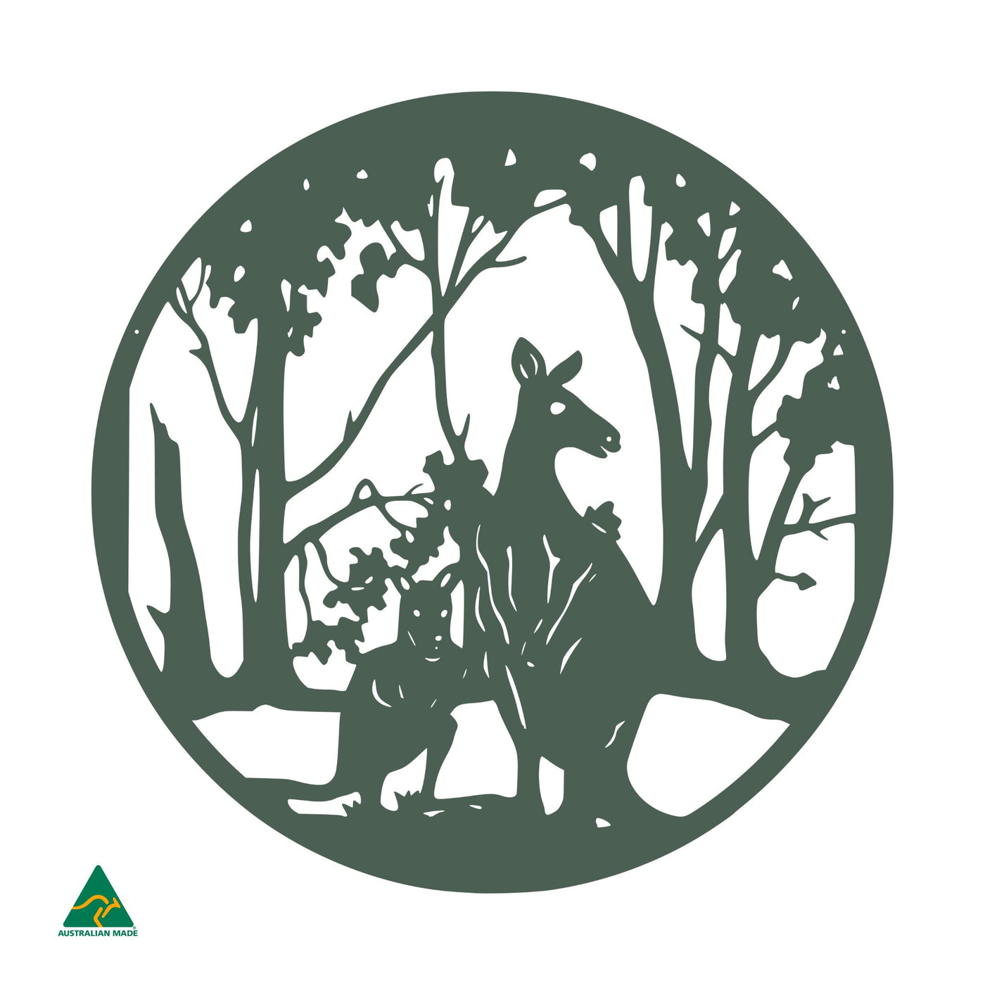 Kangaroo Round Metal Wall Art | Cottage Green Satin