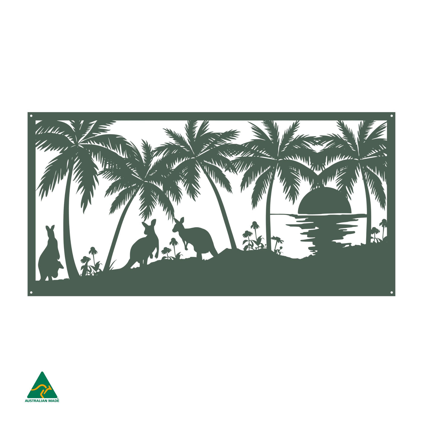 Kangaroos on the Beach Metal Wall Art | Cottage Green Satin