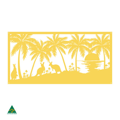 Kangaroos on the Beach Metal Wall Art | Lemon Yellow Gloss