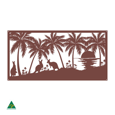 Kangaroos on the Beach Metal Wall Art | Manor Red Satin