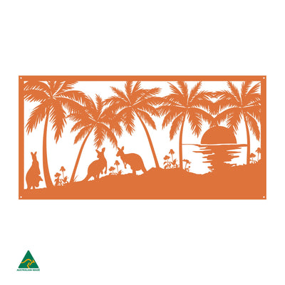 Kangaroos on the Beach Metal Wall Art | Orange X15 Gloss