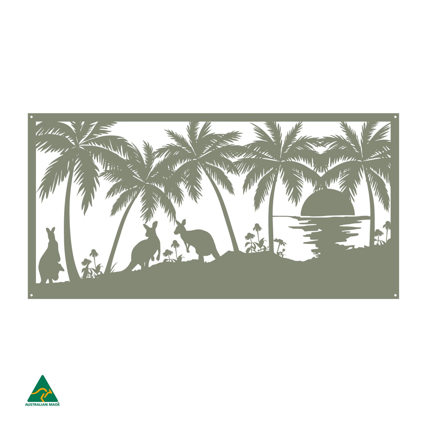 Kangaroos on the Beach Metal Wall Art | Pale Eucalypt Matt