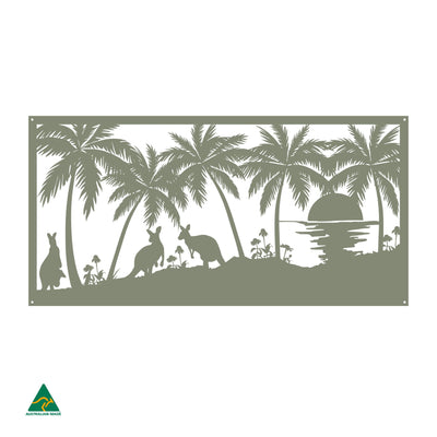 Kangaroos on the Beach Metal Wall Art | Pale Eucalypt Matt