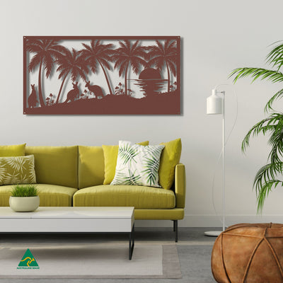 Kangaroos on the Beach Metal Wall Art Staged Image | Rust Patina