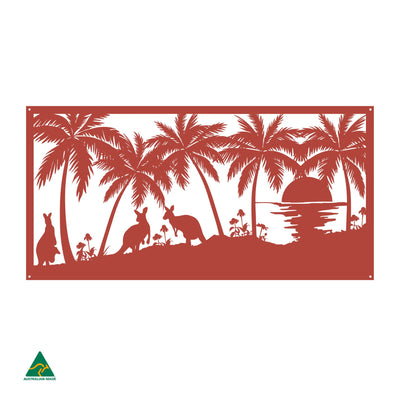 Kangaroos on the Beach Metal Wall Art | Signal Red Gloss
