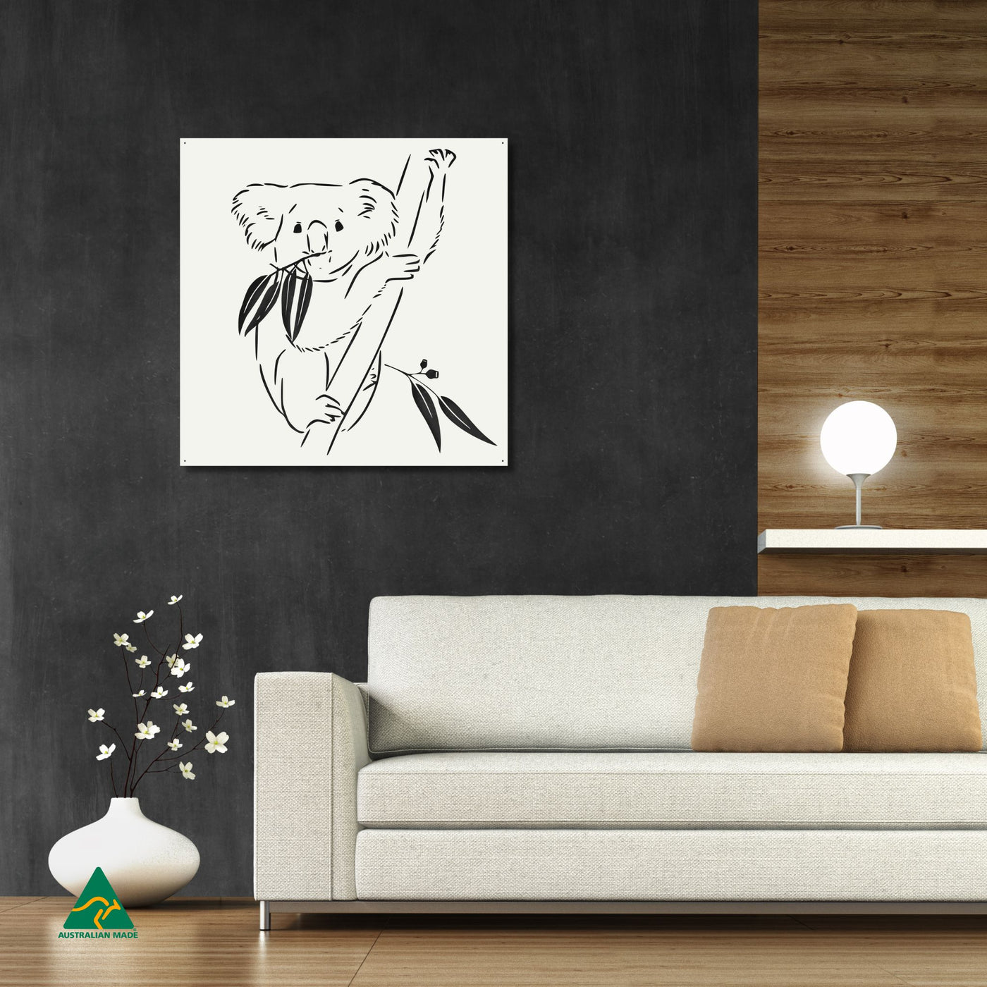 Koala Metal Wall Art Staged Image | White Matt