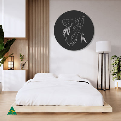 Koala Round Metal Wall Art Staged Image | Night Sky (Black) Matt