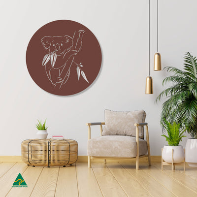 Koala Round Metal Wall Art Staged Image | Rust Patina