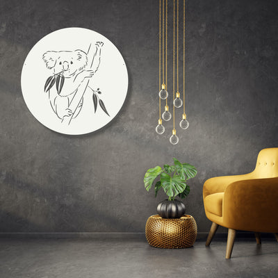 Koala Round Metal Wall Art Staged Image | White Matt