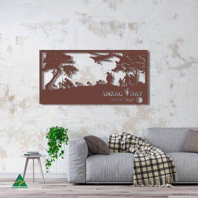 Lest we Forget Metal Wall Art Staged Image | Rust Patina