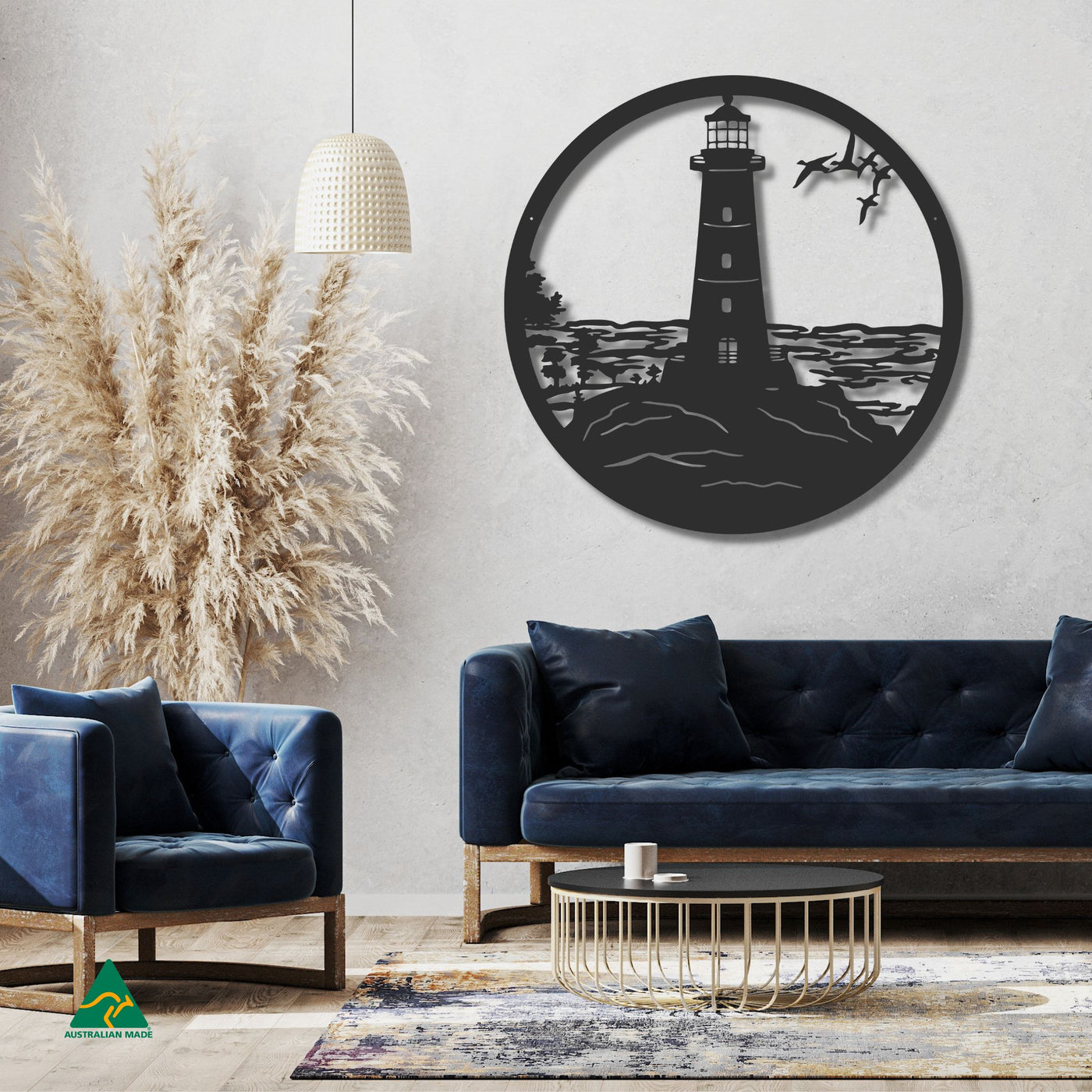 Lighthouse Point Metal Wall Art Staged Image | Night Sky (Black) Matt