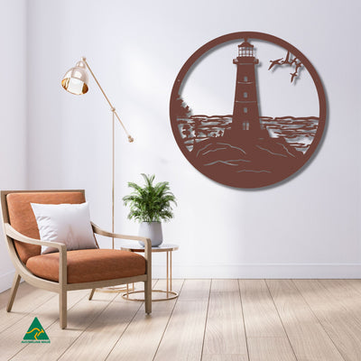 Lighthouse Point Metal Wall Art Staged Image | Rust Patina