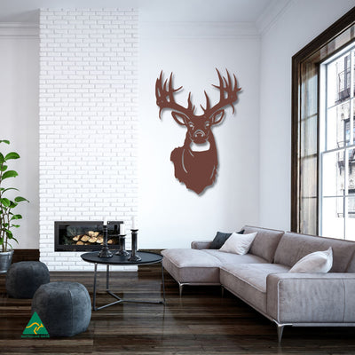 Majestic Deer Metal Wall Art Staged Image | Rust Patina