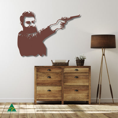 Ned Kelly Shooting Metal Wall Art Staged Image | Rust Patina
