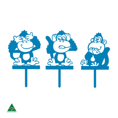 No Evil Monkey Garden Stake Garden Decor | Blaze Blue Gloss