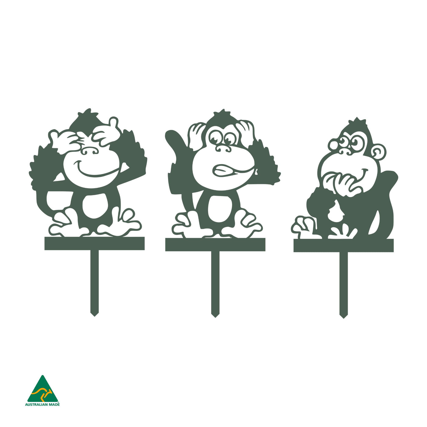 No Evil Monkey Garden Stake Garden Decor| Cottage Green Satin