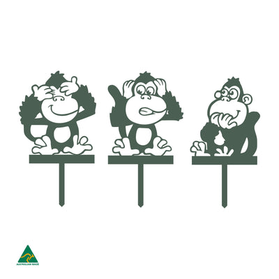 No Evil Monkey Garden Stake Garden Decor| Cottage Green Satin